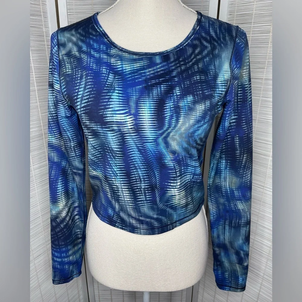 Lululemon Wunder Train Top Flux Blue Cropped Long Sleeve Everlux Size 10